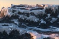 Mountain landscape tops covered with snow, 3d rendering