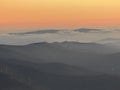 Mountain landscape at Torre, Serra da Estrela, Portugal. Orange sunset . Royalty Free Stock Photo