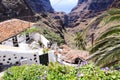 Mountain landscape on tropical island Tenerife, Canary in Spain. Gorge trekking view from Masca Valley. Small house in Royalty Free Stock Photo