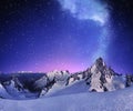 Mountain landscape under clear starry sky