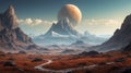 mountain landscape on unknown alient ai generated Royalty Free Stock Photo