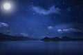 Mountain landscape view and Starry night sky with stars and moon in cloudscape background Royalty Free Stock Photo