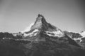 Mountain landscape with views of the Matterhorn peak in Zermatt, Switzerland - black and white Royalty Free Stock Photo