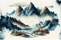 mountain landscape watercolor minimalism. Generative AI