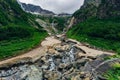 Mountain landscape, waterfalls. Valley of river Achapara, Abkhazia