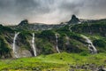 Mountain landscape, waterfalls. Valley of river Achapara, Abkhazia