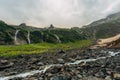 Mountain landscape, waterfalls. Valley of river Achapara, Abkhazia