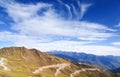 Mountain landscape with white sutra streamer scattered on the gr