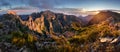 Mountain landscpape panorama at sunrise over clouds in Madeira Island, Pico Arieiro, Portugal