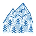 mountain landskape with vegetation doodle icon hand drawn illustration