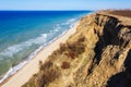 Mountain landslide in an environmentally hazardous area. Large crack in ground, descent of large layers of dirt. Deadly danger at