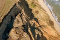 Mountain landslide in an environmentally hazardous area. Large crack in ground, descent of large layers of dirt. Deadly danger at