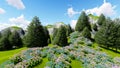 Mountain lawn flowers 3D render Royalty Free Stock Photo