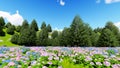 Mountain lawn flowers 3D render Royalty Free Stock Photo