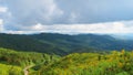 Mountain Layer View with yellow flowers in Northern of Thailand Royalty Free Stock Photo