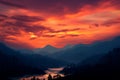 Mountain layers in a captivating sunset view, tranquil and picturesque Royalty Free Stock Photo