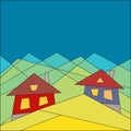 Mountain lifestyle. Houses in the mountains. Flat style. Geometry. Vector Image.