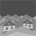 Mountain lifestyle. Houses in the mountains. Flat style. Geometry. Vector Image.