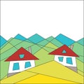 Mountain lifestyle. Houses in the mountains. Flat style. Geometry. Vector Image.