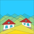 Mountain lifestyle. Houses in the mountains. Flat style. Geometry. Vector Image.