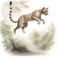 Mountain Lion Jumping. Puma running, animal isolated on white background. For children\'s books, for cards, Royalty Free Stock Photo