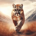 A Mountain Lion running towards the camera. A concept of Big Cats in the wild, detailed photo. ai generative Royalty Free Stock Photo