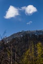 Mountain with little snow and cloud on the top sunlight in the morning at Lachen in North Sikkim, India Royalty Free Stock Photo