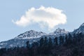 Mountain with little snow and cloud on the top sunlight in the morning in winter at Lachen in North Sikkim, India