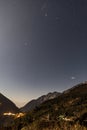 Mountain with little snow on the top with stars in the night at Lachen in North Sikkim, India Royalty Free Stock Photo