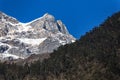 Mountain with little snow on the top sunlight in the morning at Lachen in North Sikkim, India Royalty Free Stock Photo