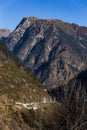 Mountain with little snow on the top sunlight in the morning at Lachen in North Sikkim, India Royalty Free Stock Photo