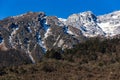 Mountain with little snow on the top sunlight in the morning at Lachen in North Sikkim, India Royalty Free Stock Photo