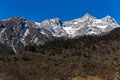 Mountain with little snow on the top sunlight in the morning at Lachen in North Sikkim, India Royalty Free Stock Photo