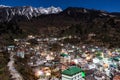 Mountain with little snow on the top with village in the night at Lachen in North Sikkim, India Royalty Free Stock Photo