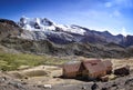 A Mountain lodge at the foot of a snow-capped peak in the Cordillera Vilcanota. Cusco, Peru Royalty Free Stock Photo