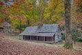 Mountain log cabin surrounded by fall colors Royalty Free Stock Photo