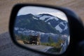 Mountain log truck reflection Royalty Free Stock Photo