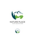 Mountain logo, elegant mountain vector logo design and creeks or rivers Royalty Free Stock Photo