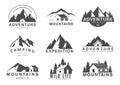 Mountain logo flat vector illustration set, design element sign logo stamp collection of outdoor tourism adventure, life