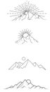 Mountain logo with sun on a white background. Set of isolated illustrations with mountains. Royalty Free Stock Photo