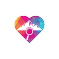 Mountain and loupe heart shape concept logo
