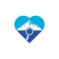 Mountain and loupe heart shape concept logo