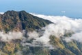 Mountain with Low altitude clouds above. Rinjani mountain, Lombok, Indonesia