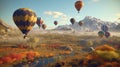 Mountain Magic, Colorful Hot Air Balloons Floating Over Landscape