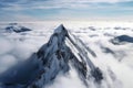 Mountain Majesty Snowy Peak above Clouds with a View of Frozen Landscape Below