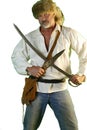 Mountain man with bowie knife and saber. Royalty Free Stock Photo
