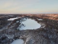 Mountain marble quarry in the middle of the winter Karelian forest