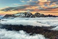 Mountain Marmolada at sunset in Italy dolomites at summer Royalty Free Stock Photo