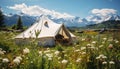 Mountain meadow camping nature beauty in a tranquil landscape generated by AI