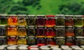 Mountain medicinal honey in glass jars.Krasnodar region